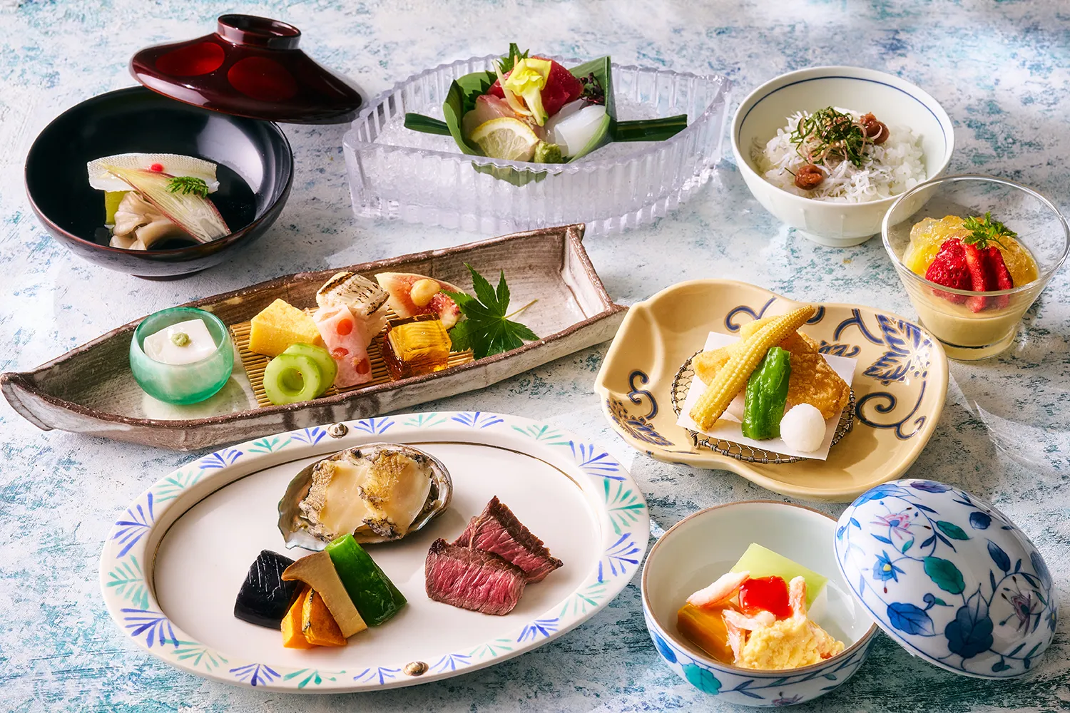 旬彩会席 鮑と和牛ステーキの会席
